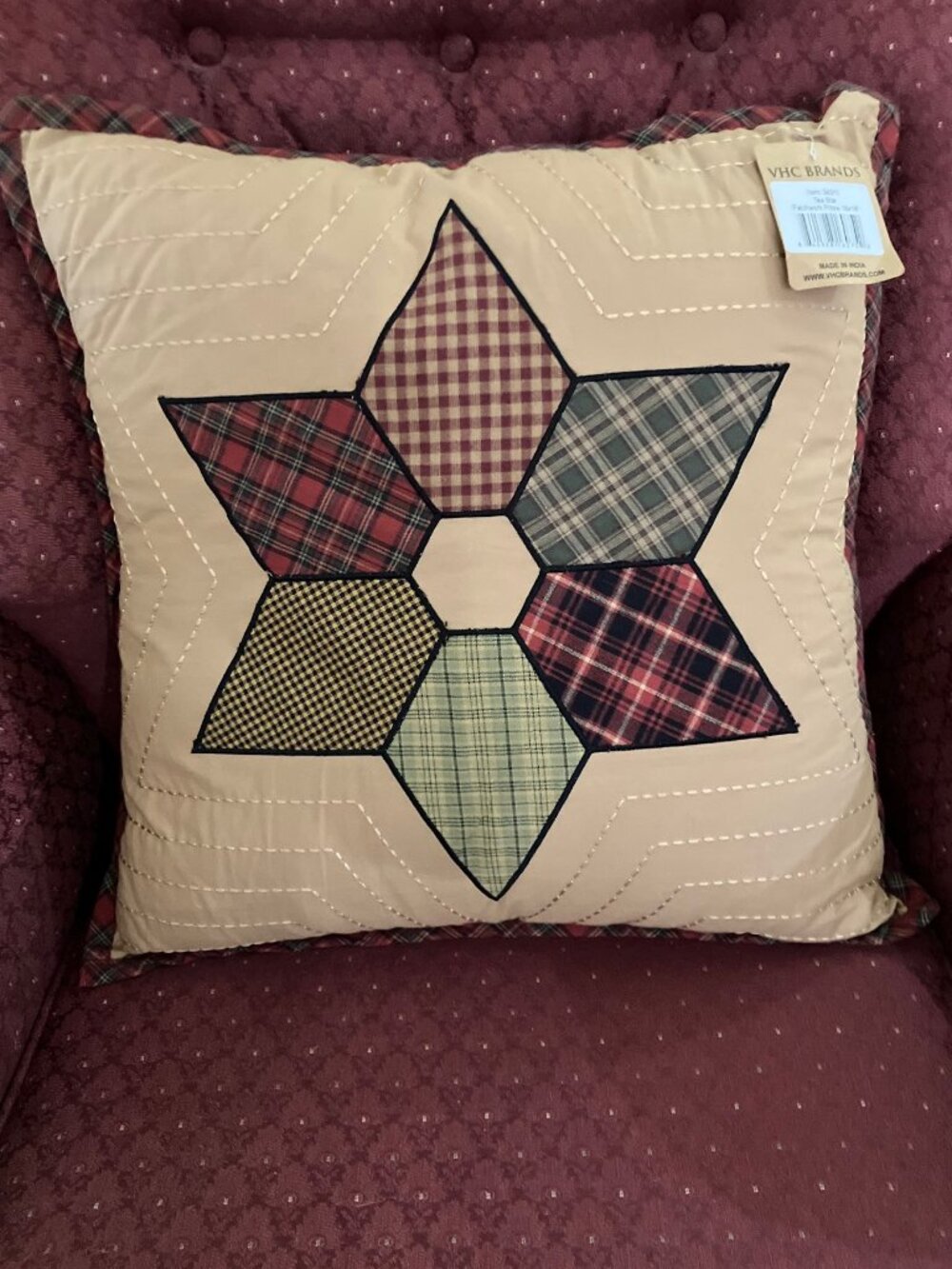 NWT Accent Pillow "Tea Star" by VHC 18"x18 Discontinued Exc Cond